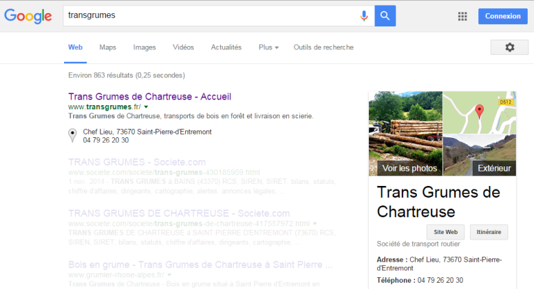Voir le résultat sous Google pour TRANSGRUMES